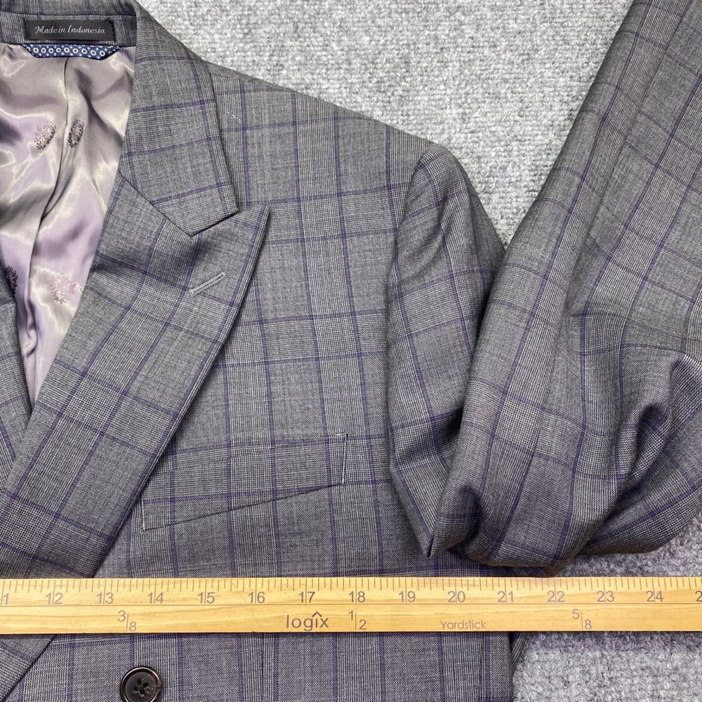 Lauren Ralph Lauren Mens 40R Suit 2 Piece Grey Purple Plaid Double Breasted 34W - Picture 8 of 16